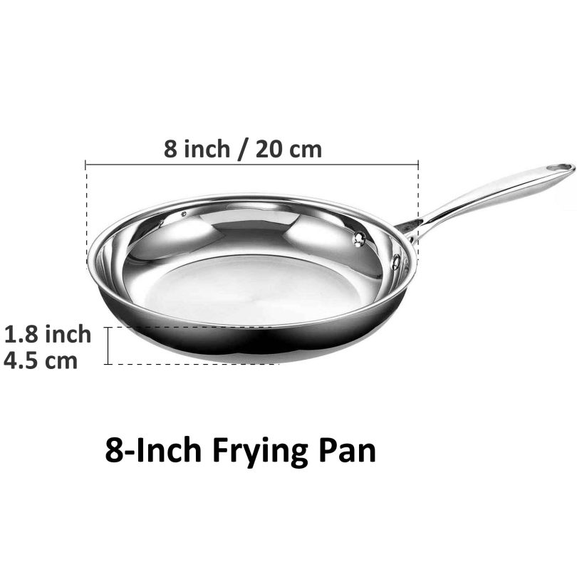 Cooks Standard Frying Pan Stainless Steel, 8-Inch Multi-Ply Clad wok Stir Fry Pan Kitchen Skillet, Silver - Image 2