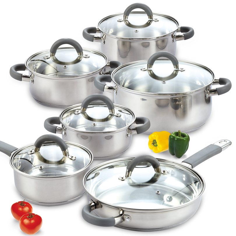 Cook N Home Kitchen Cookware Sets, 12-Piece Basic Stainless Steel Pots and Pans, Silver - Image 9