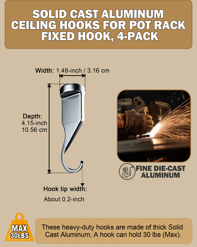 Cooks Standard Pot Rack Solid Cast Pan Hook, Set of 4 - Image 4