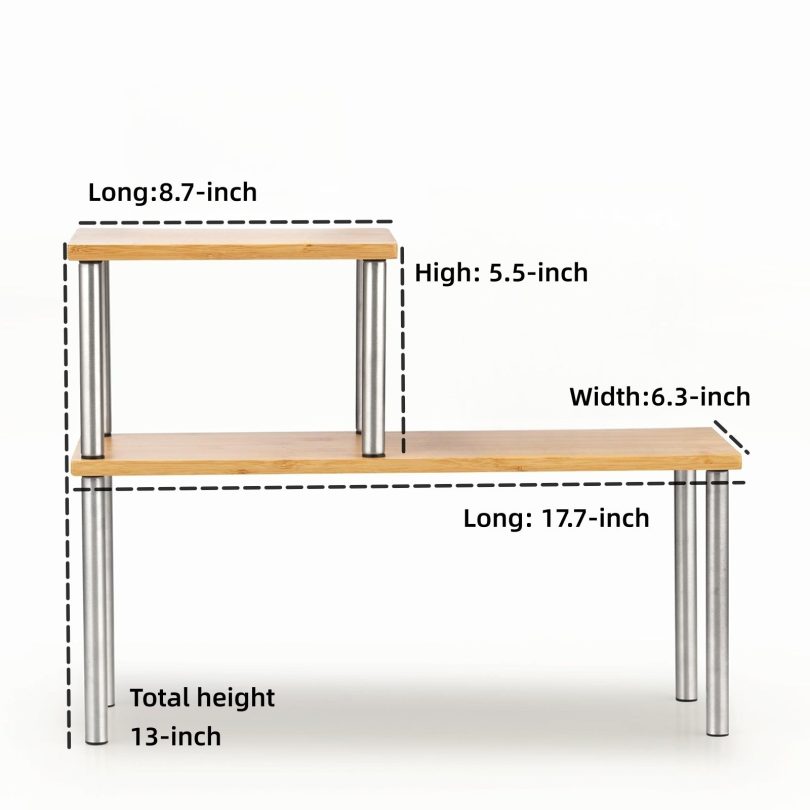 Cook N Home Storage Shelf Organizer, 2 Tier, Bamboo - Image 2