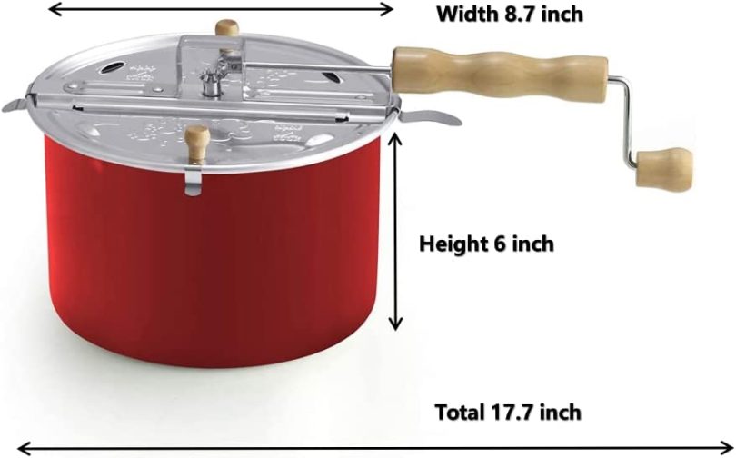 Cook N Home Stovetop Popcorn Popper with Crank, 6-Quart Aluminum Popcorn Pot, Red - Image 2