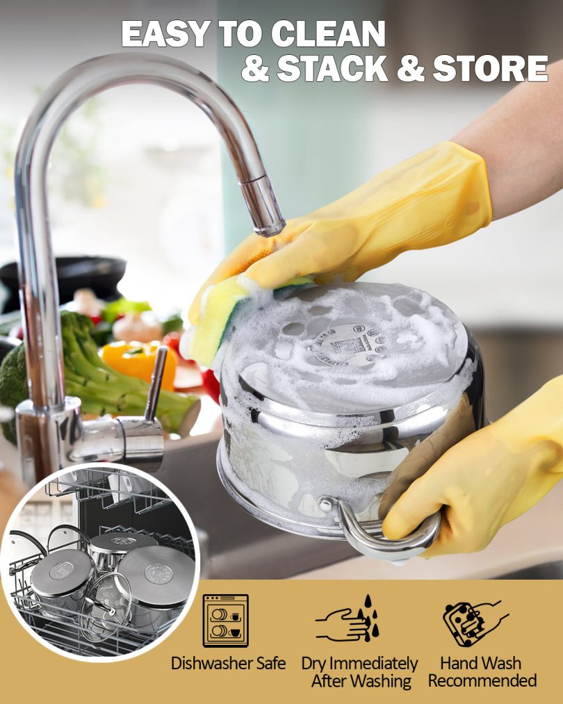 Cook N Home Kitchen Cookware Sets, 12-Piece Basic Stainless Steel Pots and Pans, Silver - Image 5