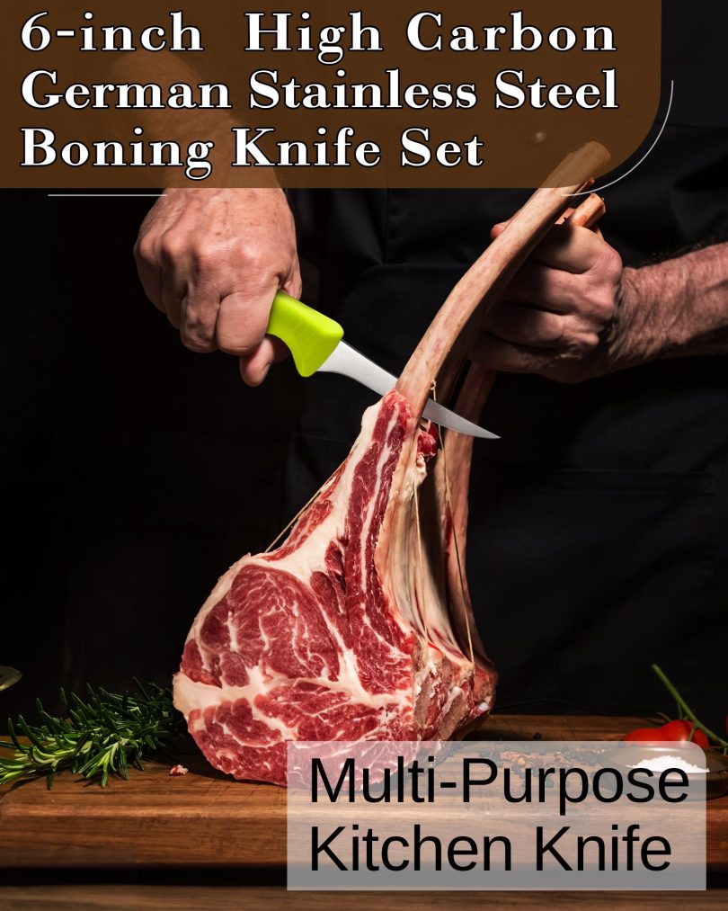 Cook N Home Boning Knife Set 2-Piece, 6-inch High Carbon German Stainless Steel Flexible Curved and Straight Stiff Boning Kitchen Knives, Ergonomic Handle, Green - Image 3