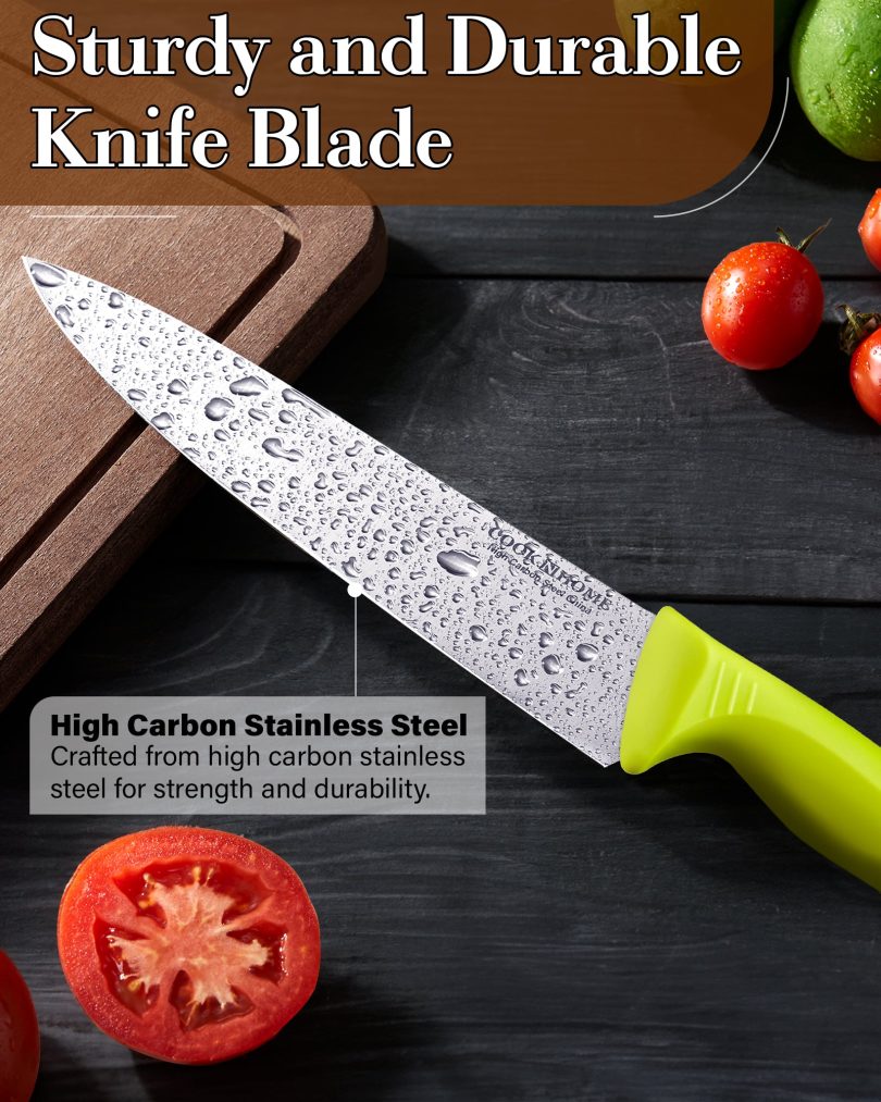 Cook N Home Chef's Knife Multi-Purpose 8-Inch, Straight Edge High Carbon German Stainless Steel Sharp Kitchen Knife, Ergonomic Handle, Green - Image 6