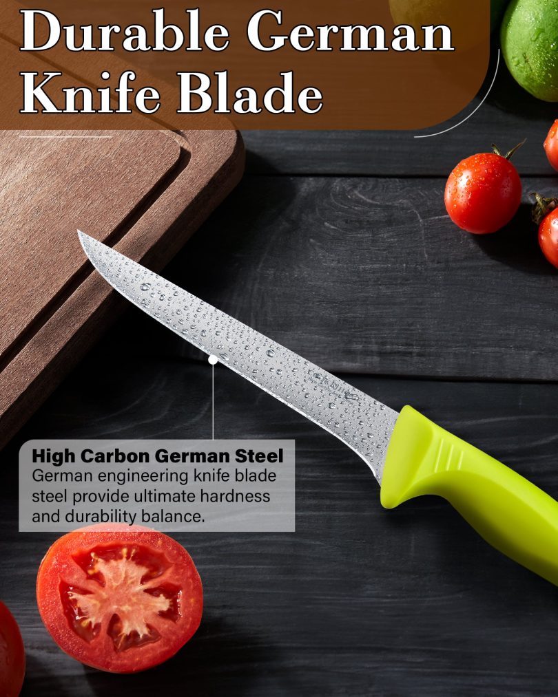 Cook N Home Boning Knife Set 2-Piece, 6-inch High Carbon German Stainless Steel Flexible Curved and Straight Stiff Boning Kitchen Knives, Ergonomic Handle, Green - Image 6
