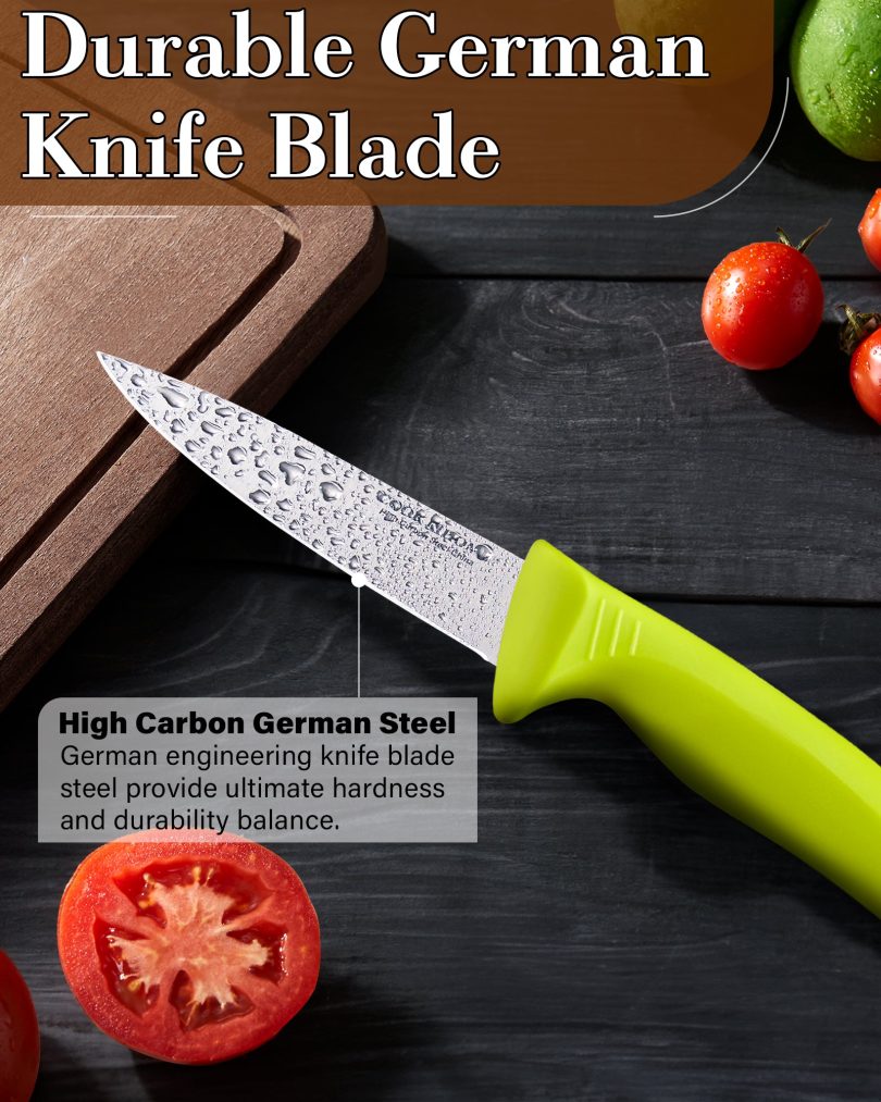 Cook N Home Paring Knife Set 4-Piece, High Carbon German Stainless Steel Kitchen Knives, Includes-Utility, Paring, Vegetable, Peeling Knife, Ergonomic Handle, Green - Image 4