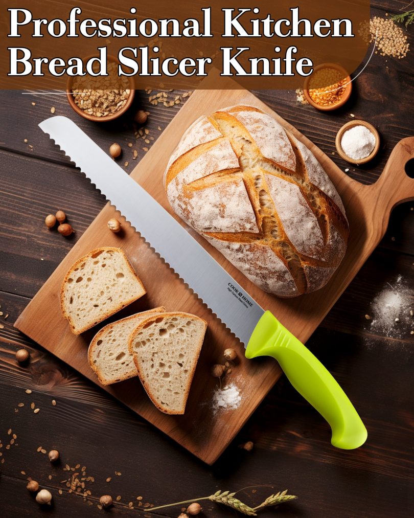 Cook N Home Bread Slicer Knife 10-Inch, Wavy Serrated High Carbon German Stainless Steel Sharp Kitchen Knife, Ergonomic Handle, Green - Image 5