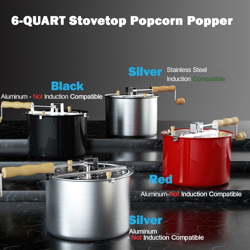 Cook N Home Stovetop Popcorn Popper with Crank, 6-Quart Aluminum Popcorn Pot, Red - Image 7