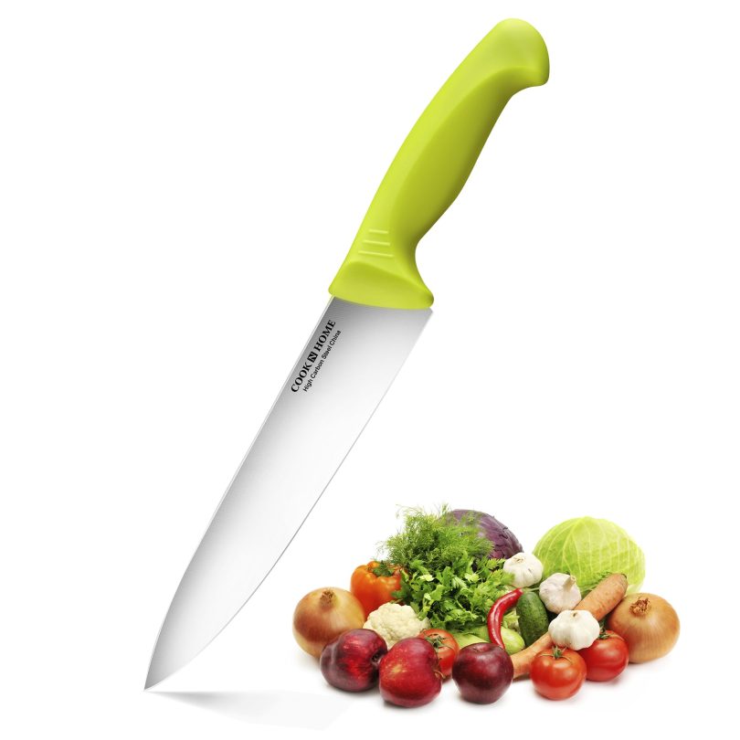 Cook N Home Chef's Knife Multi-Purpose 8-Inch, Straight Edge High Carbon German Stainless Steel Sharp Kitchen Knife, Ergonomic Handle, Green
