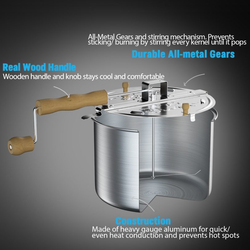 Cook N Home Stovetop Popcorn Popper with Crank, 6-Quart Aluminum Popcorn Pot, Black - Image 3