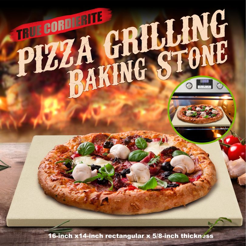 Cook N Home 02663 Pizza Grilling Baking Stone with Scraper, 16-Inch x 14-Inch Rectangular Heavy Duty Cordierite Bread Stone for Oven and Grill, Thermal Shock Resistant Ideal for Baking Crisp Crust Pizza - Image 3
