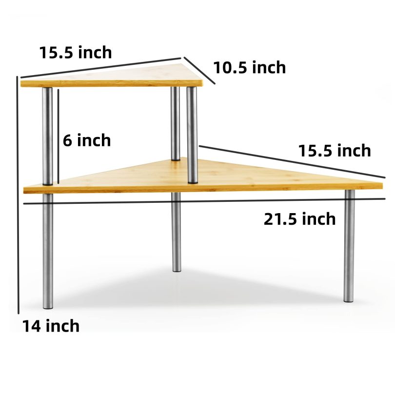 Cook N Home 02649 Corner Storage Shelf Organizer, 2 Tier, Bamboo - Image 2