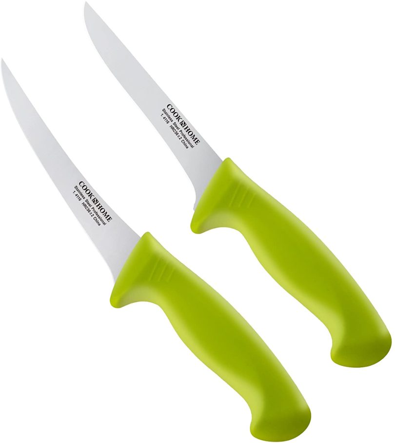 Cook N Home Boning Knife Set 2-Piece, 6-inch High Carbon German Stainless Steel Flexible Curved and Straight Stiff Boning Kitchen Knives, Ergonomic Handle, Green - Image 11