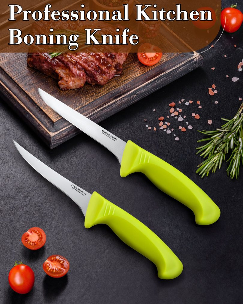 Cook N Home Boning Knife Set 2-Piece, 6-inch High Carbon German Stainless Steel Flexible Curved and Straight Stiff Boning Kitchen Knives, Ergonomic Handle, Green - Image 5