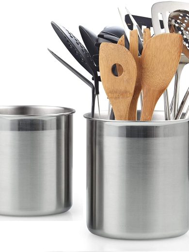 Cook N Home Stainless Steel Utensil Holder Jumbo 2PC set, 5.5-inch x 6.3-inch and 6.3-inch x 7.08-inch, Silver