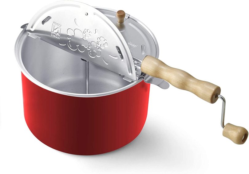 Cook N Home Stovetop Popcorn Popper with Crank, 6-Quart Aluminum Popcorn Pot, Red - Image 8