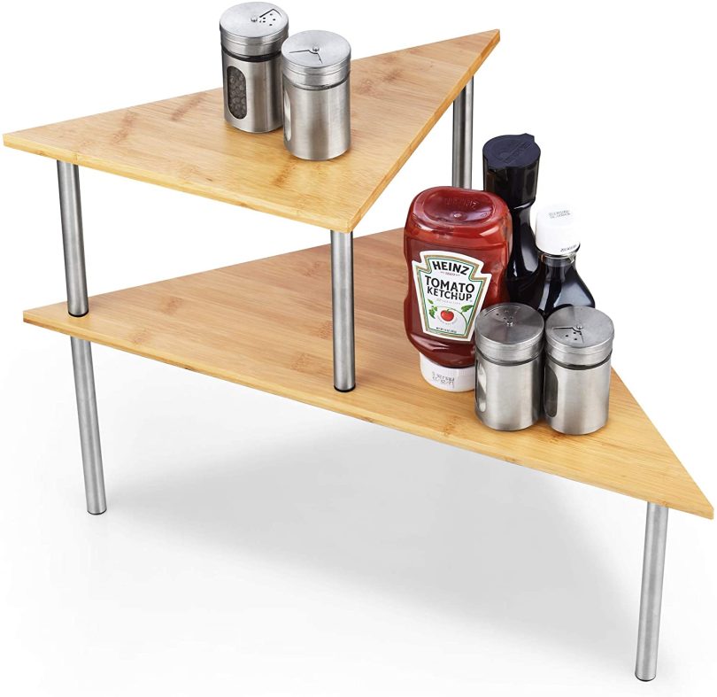Cook N Home 02649 Corner Storage Shelf Organizer, 2 Tier, Bamboo - Image 4