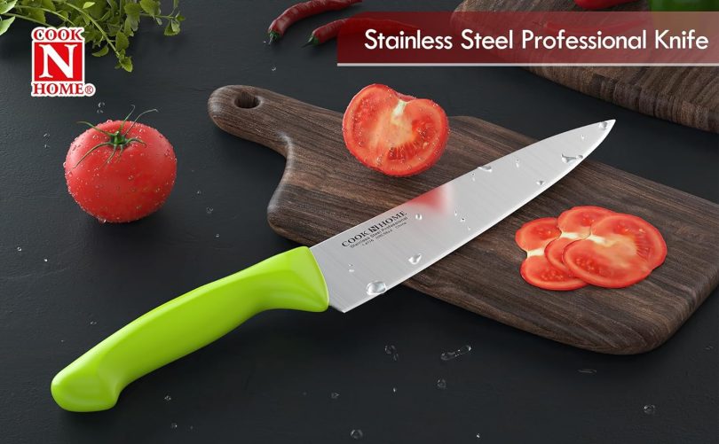 Cook N Home Chef's Knife Multi-Purpose 8-Inch, Straight Edge High Carbon German Stainless Steel Sharp Kitchen Knife, Ergonomic Handle, Green - Image 7