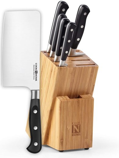 Cook N Home Asian Chef Knife 6pc Set with Bamboo Storage Block