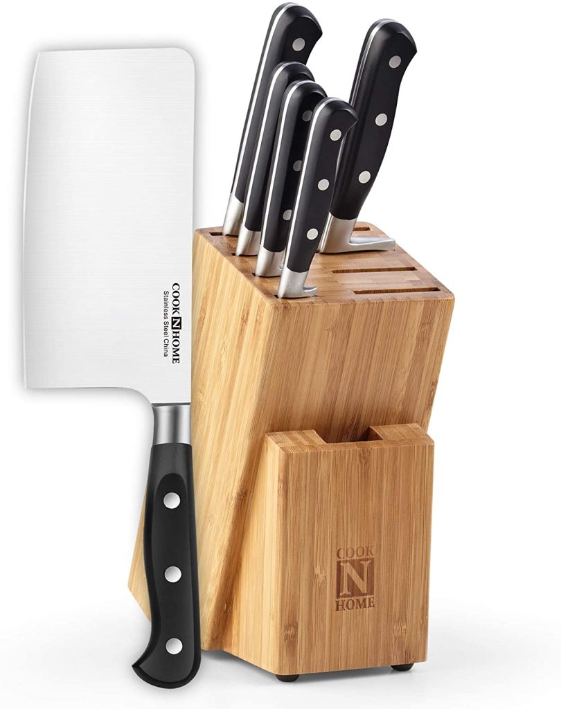 Cook N Home Asian Chef Knife 6pc Set with Bamboo Storage Block