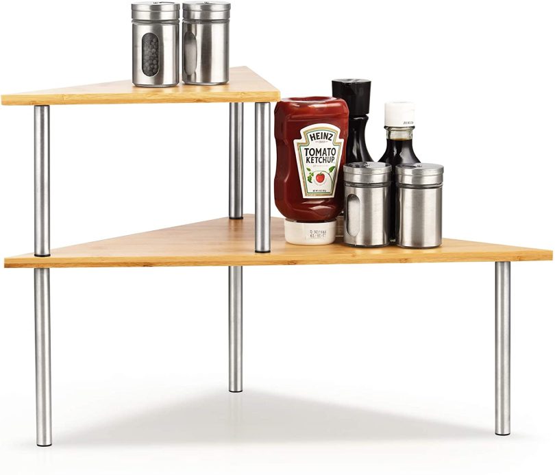 Cook N Home 02649 Corner Storage Shelf Organizer, 2 Tier, Bamboo