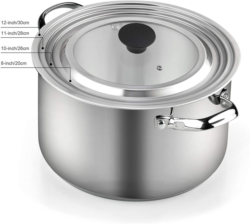 Cook N Home Stainless Steel with Glass Center Universal Lid fits 8, 10. 25, 11, & 12 - Image 6