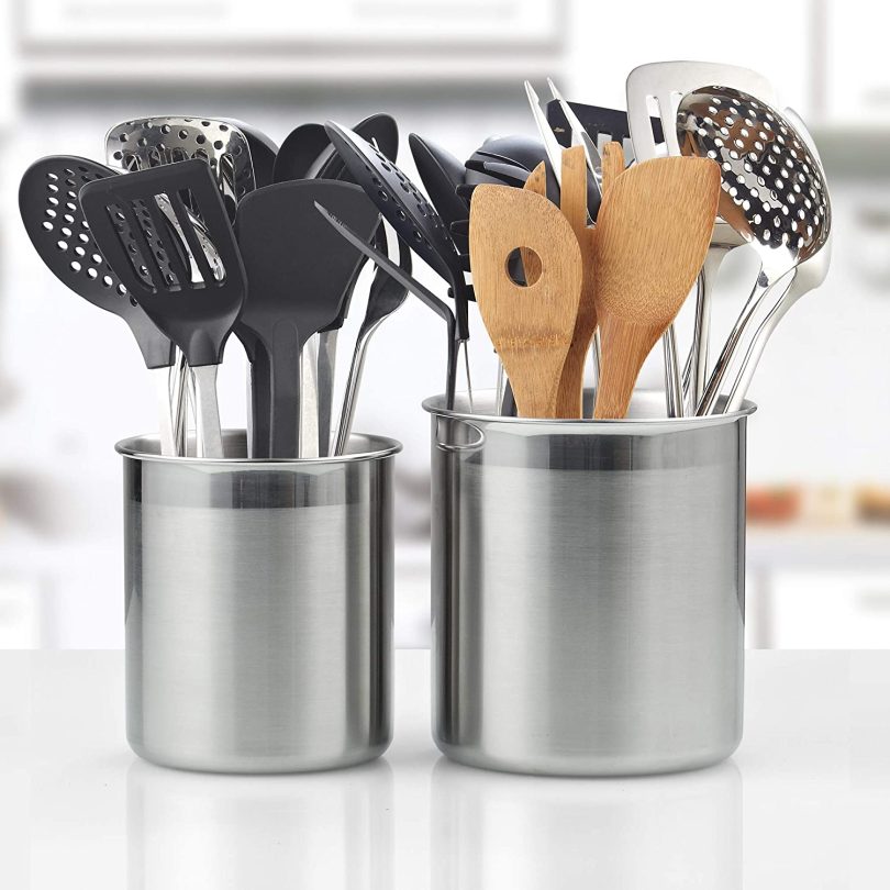 Cook N Home Stainless Steel Utensil Holder Jumbo 2PC set, 5.5-inch x 6.3-inch and 6.3-inch x 7.08-inch, Silver - Image 4