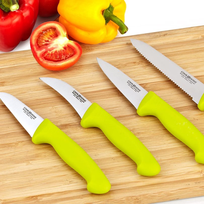 Cook N Home Paring Knife Set 4-Piece, High Carbon German Stainless Steel Kitchen Knives, Includes-Utility, Paring, Vegetable, Peeling Knife, Ergonomic Handle, Green - Image 7