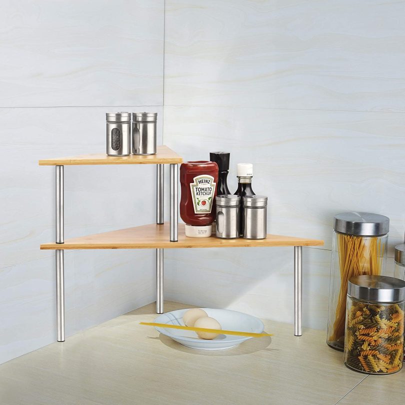 Cook N Home 02649 Corner Storage Shelf Organizer, 2 Tier, Bamboo - Image 3
