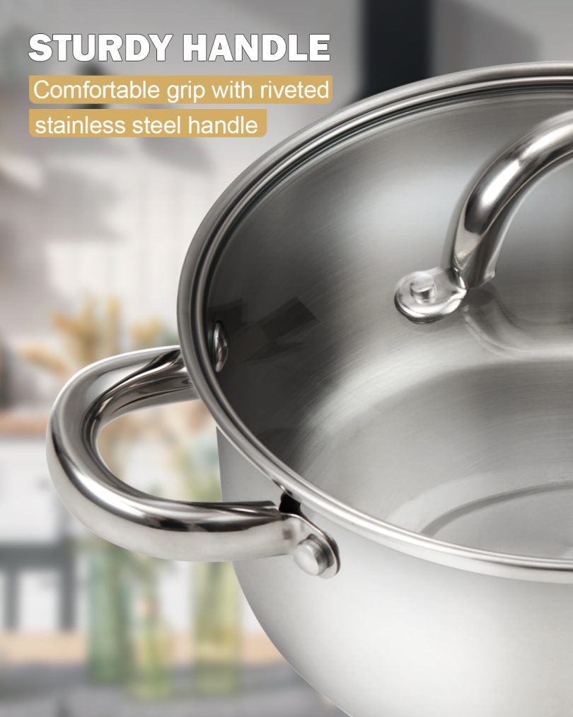 Cook N Home Kitchen Cookware Sets, 12-Piece Basic Stainless Steel Pots and Pans, Silver - Image 7
