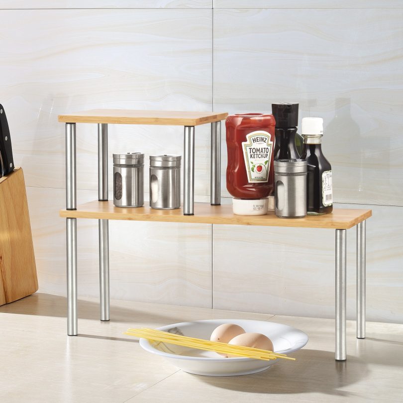 Cook N Home Storage Shelf Organizer, 2 Tier, Bamboo - Image 4
