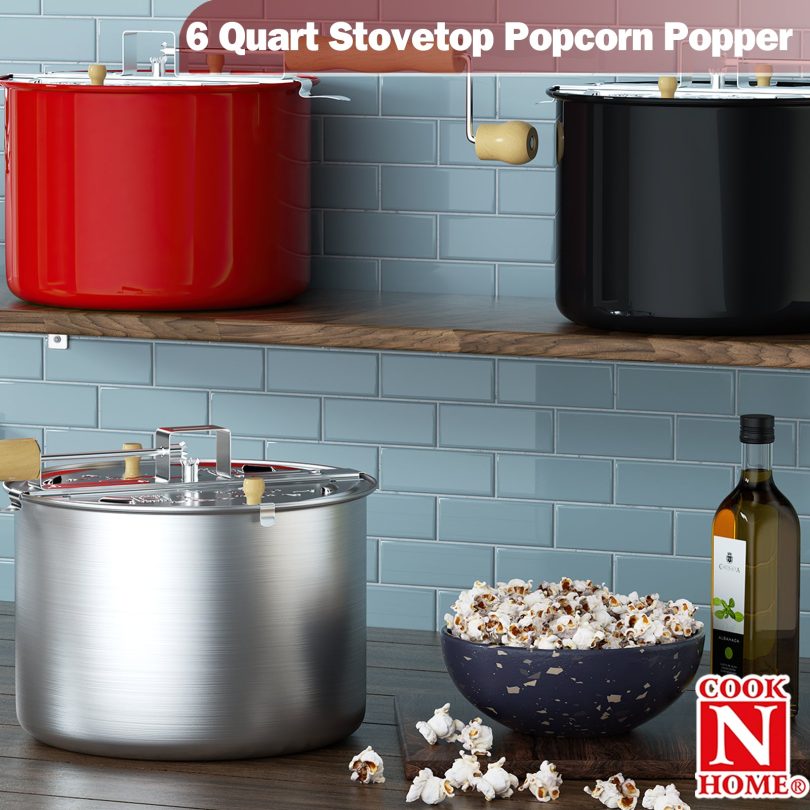 Cook N Home Stovetop Popcorn Popper with Crank, 6 Quart Stainless Steel Popcorn Pot, Silver - Image 3