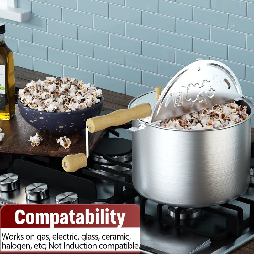 Cook N Home Stovetop Popcorn Popper with Crank, 6-Quart Aluminum Popcorn Pot, Red - Image 5