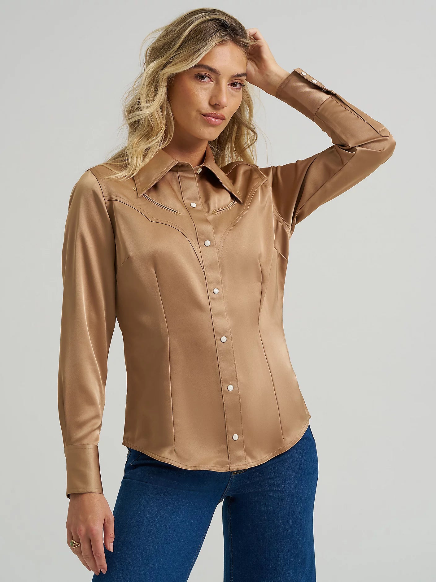 Ladies Wrangler x Lainey Wilson Glam Satin Western Snap Shirt - 112374462 - Image 8