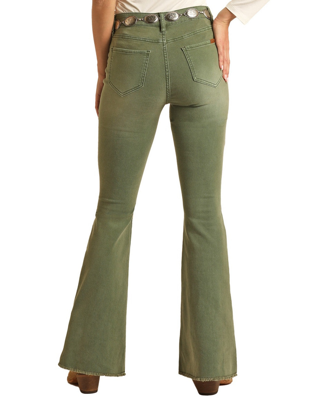 Ladies Rock & Roll Denim Sweet Sage Bargain Button Flare Jeans - BW6PD03537 - FINAL SALE - Image 4