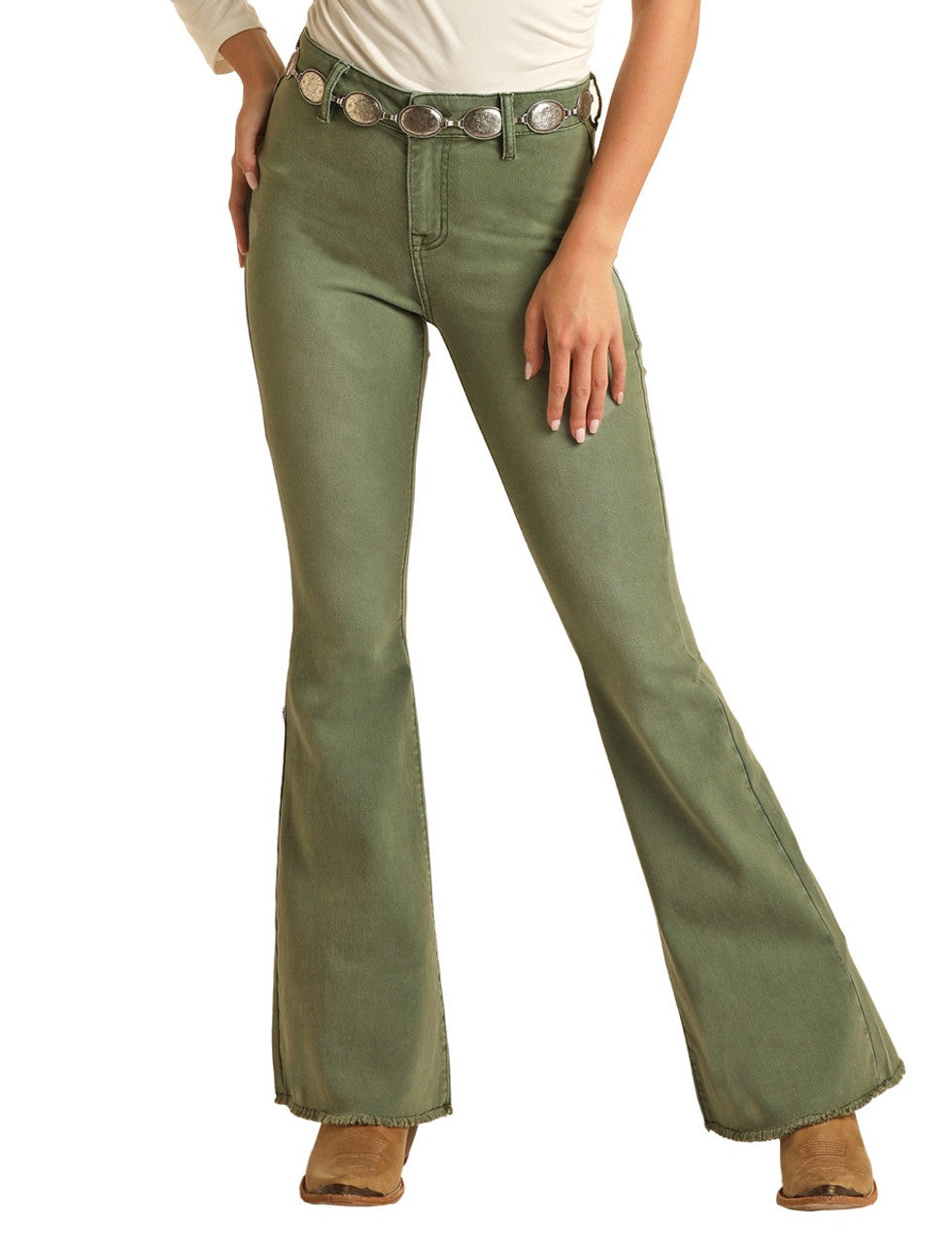 Ladies Rock & Roll Denim Sweet Sage Bargain Button Flare Jeans - BW6PD03537 - FINAL SALE