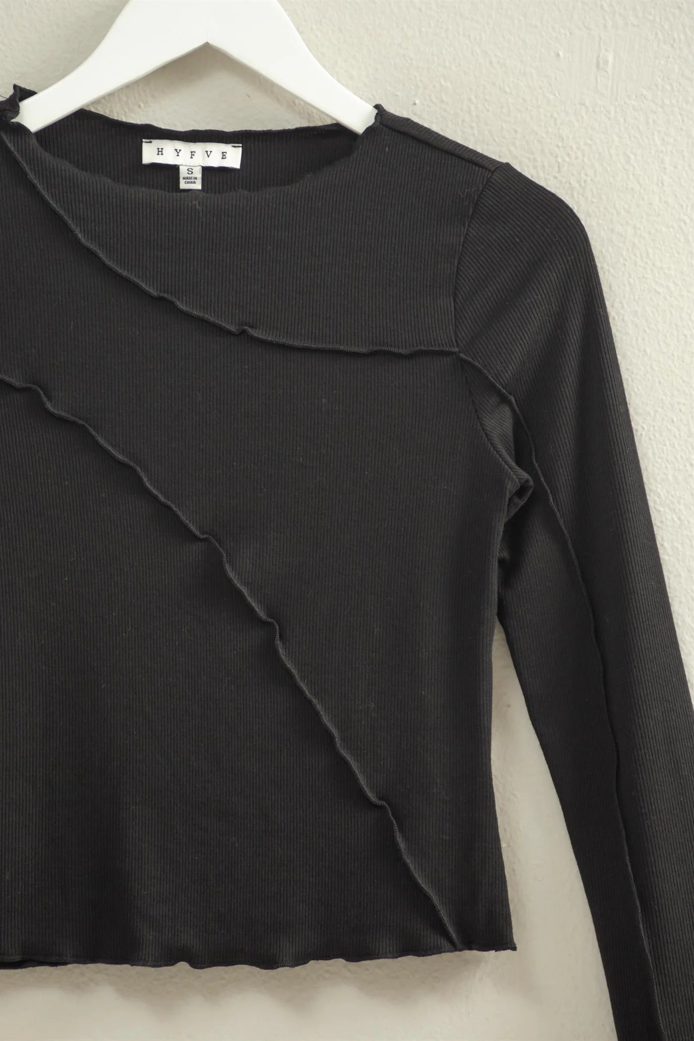 Ladies HYFVE Asymmetrical Raw Edge Knit Long Sleeve Top - HF25F358Black - Image 3